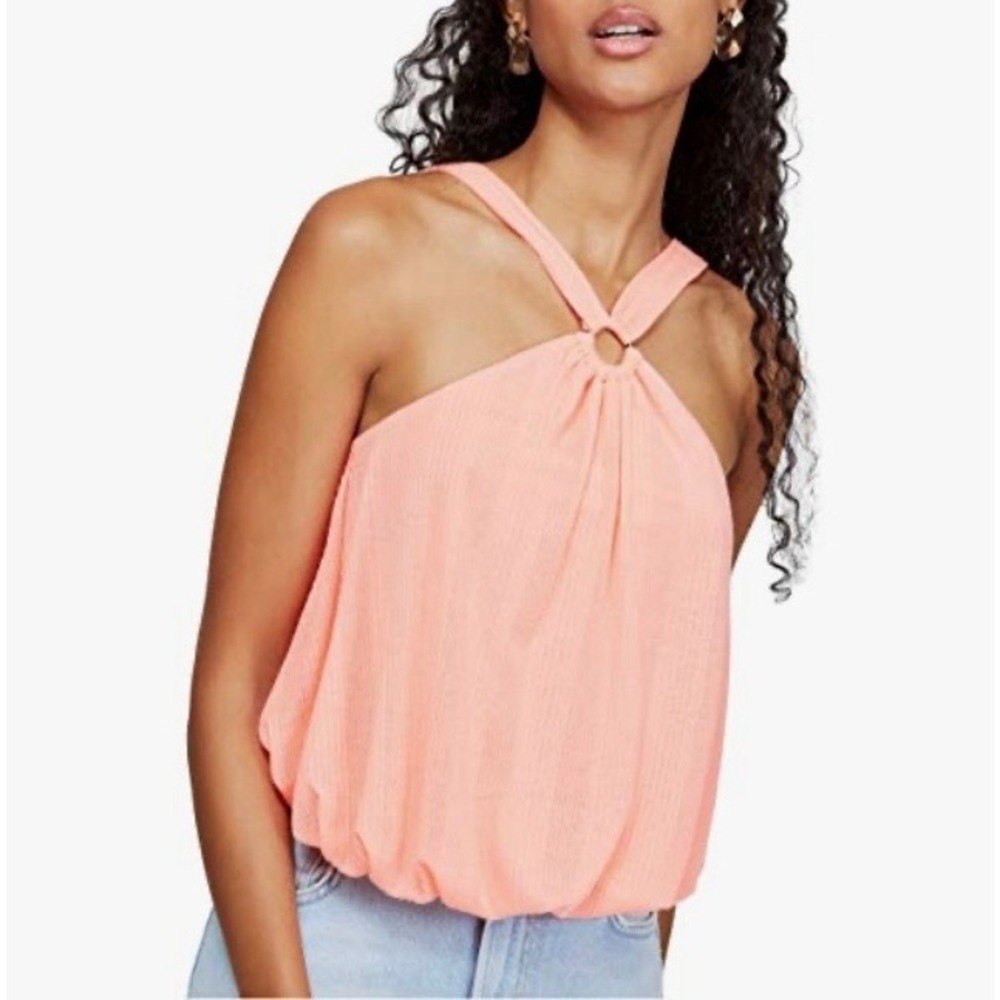 Free People Top Coral Halter Bubble Hem Tank‎ Orange Womens M Boho Festival NEW